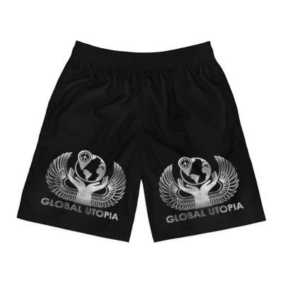 BLACK GLOBAL UTOPIA LOGO: Jogger Shorts (AOP)