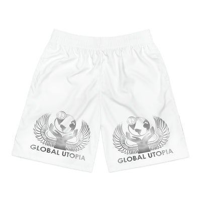 White Global Utopia Logo:Jogger Shorts (AOP)