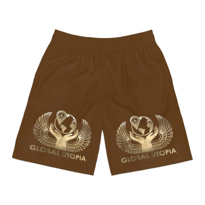 GLOBAL UTOPIA BROWN: Jogger Shorts (AOP)